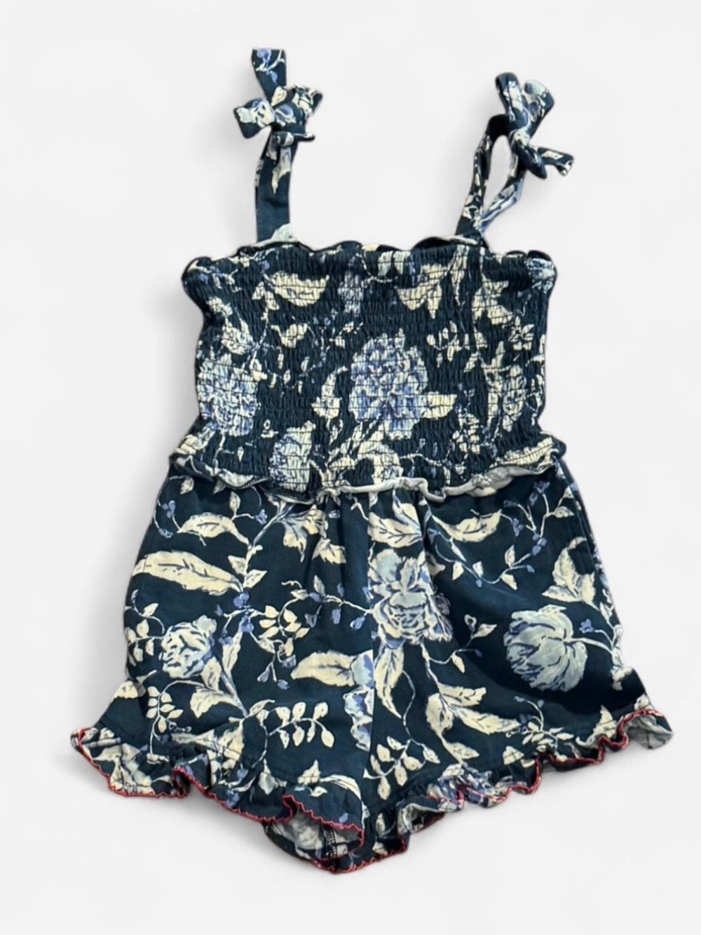 Matilda Jane Navy Floral Ruffle Tie Strap Romper Size 6